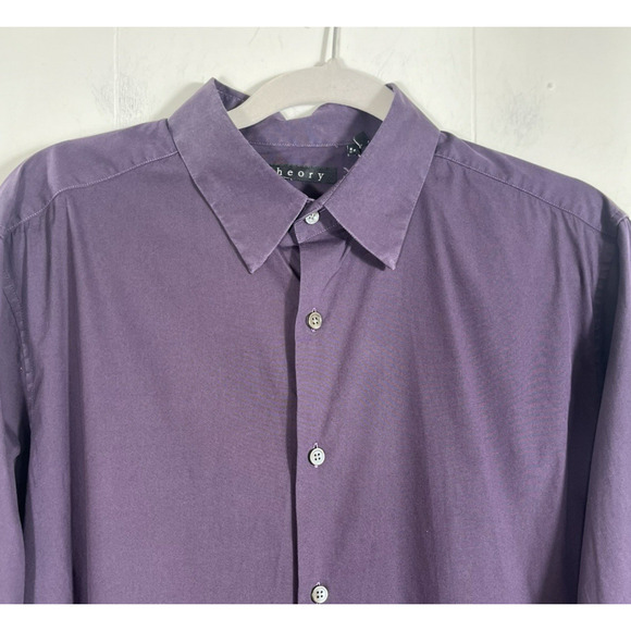 Theory Sylvain Wealth Shirt Poplin Knit Button Up Stretch Purple Size Large - Picture 5 of 10